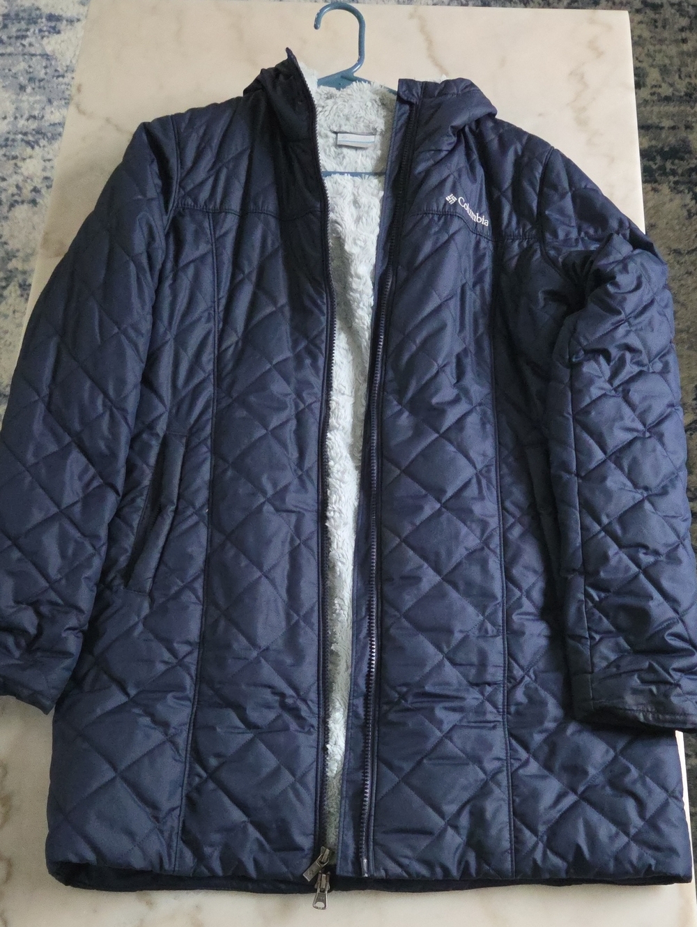 Columbia Navy Quilted Hooded Faux-Fur Lined Puffer Jacket